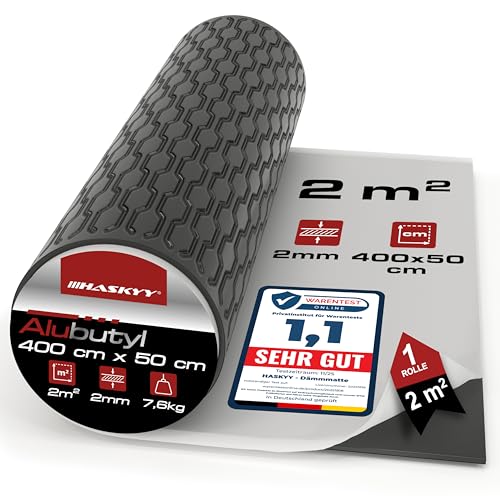 HASKYY 2mm 2qm Alubutyl BLACK Anti Dröhn Dämmmatte selbstklebend Auto Dämmung - KFZ Lärmschutz, Schalldämmung und Schallschutz -