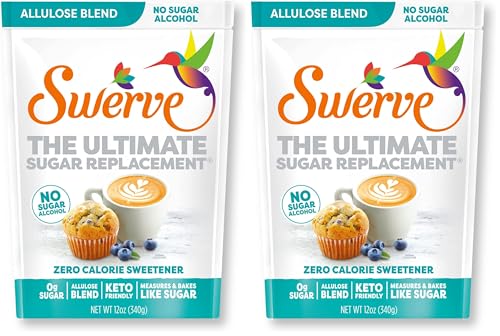 Swerve Zero Calorie Allulose Blend Granular Sugar Replacement Sweetener, No Sugar Alcohol, Keto Friendly, Erythritol Free, 12-Ounce Bag, (Pack of 2)