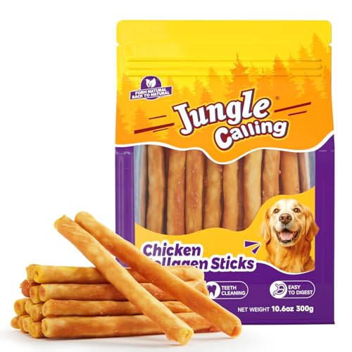 Jungle Calling Dog Treats, Chicken Beef Collagen Sticks, Chew Bones Treat for Small Medium Breed Moderate Chewers, Bully Stick, Long Lasting High Protein Easy to Digest, 5 Inch 10.6 oz