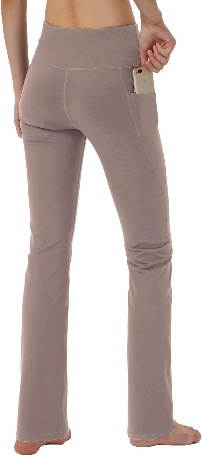 Women's Bootleg Yoga Pants with Hidden Pockets Tummy Control Running Legging Long Bootcut - Image 2