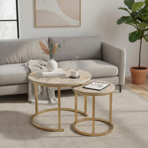 Image of Wakefit Kaltos Coffee Table I Marble Finish I Vitrified Tile Top I Breccia Natural