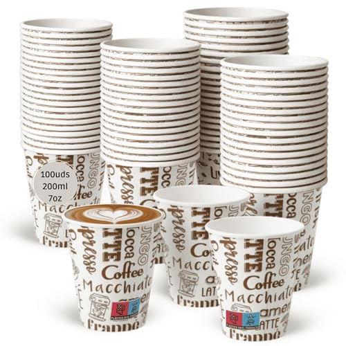 LAN&LAN Lot de 100 gobelets à café jetables en carton pour transporter des boissons chaudes en hôtellerie, événements et restauration (200 ml)