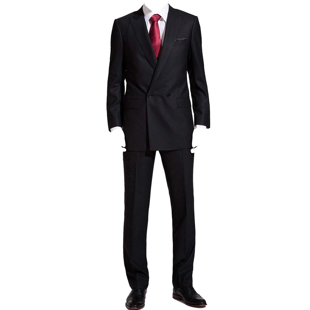 HBDesign Mens 3 Piece 1 Button Peak Lapel Slim Fit Double Breasted Tux Black