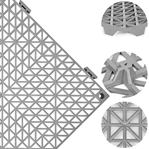Image of ToLanbbt Modular Interlocking Cushion 36P 11.8 inch x 11.8 inch Interlocking Rubber Floor Drain Holes Non-Slip Splicing Drainage Mats for Deck, Shower, Kitchen, Drain Pool, Sauna Bath, Indoor Outdoor (Grey)