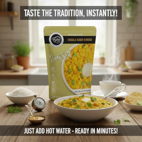 Image of FzyEzy Freeze-Dried Masala Kadhi Khichdi | Ready-to-Eat Instant Meal | Authentic Indian Comfort Food | Gluten-Free, Preservative-Free, Healthy & Tasty | 48g