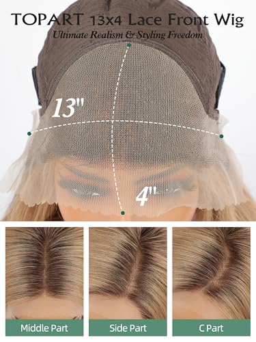 Image of 13 * 4 HD Glueless Human Hair Ombre Light Brown Lace Front Wigs for White Women Straight Wig Pre Plucked 180% Density Transparent (16inch)