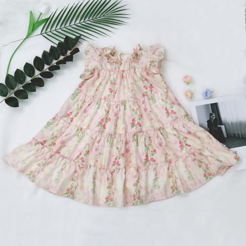 Toddler Baby Girl Boho Dress Ruffle Sleeveless Kids Cute Dress Summer Beach Floral Sundress for 1-6T4