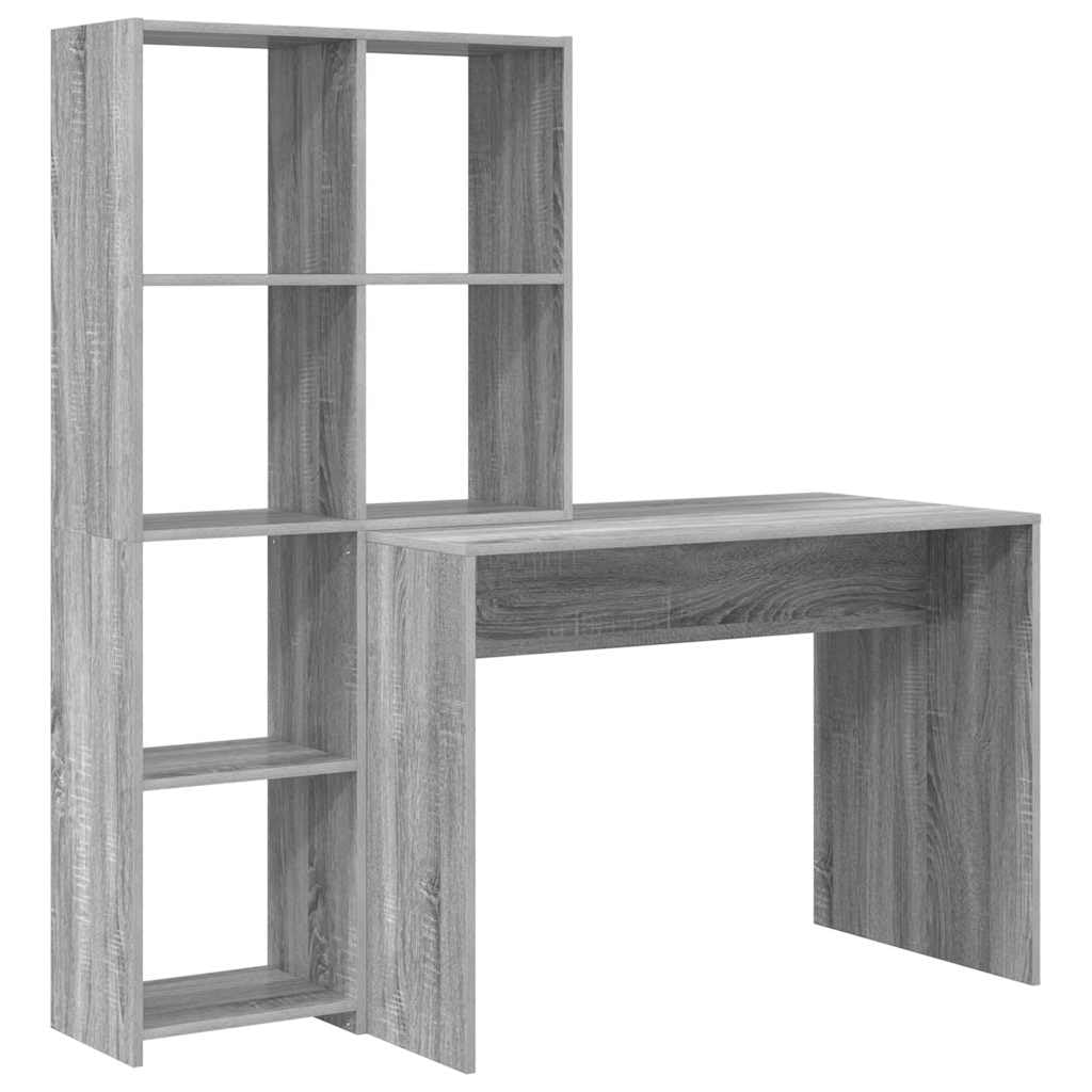 Scrivania in legno Sonoma grigio, 138,5 x 55 x 143 cm, con 4 ripiani, moderna scrivania da ufficio per casa e studenti, tavolo da lavoro autoportante, durevole e facile da pulire