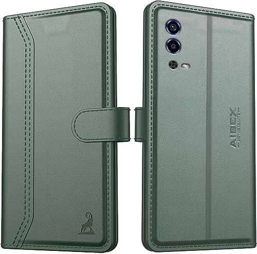 Image of AIBEX Compatible for Oppo A55 Flip Cover Leather Finish | Inside TPU with Card Pockets | Wallet Stand | Complete Protection Flip Case - Green
