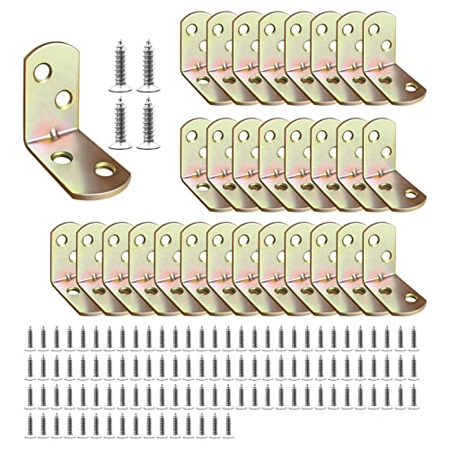 30 Piezas Escuadras de Madera 30x30x18mm, Soporte de Esquina en L con Tornillos, Conector Angular Metalico para Madera, Estantería, Mesa, Armario