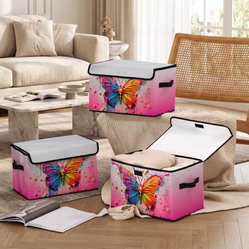Image of Stackable Storage Bins with Lids,Closet Organizers Fabric Box for Home and Office,Blanket Clothes Organizers,Under Bed Storage Containers 3 Pack