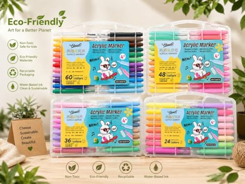 Image of Shopiable Store Acrylic Paint Marker Set - Waterproof, Quick Dry, Multi-Surface (Canvas, Glass, Wood, Rock) - Fine Tip 3.5mm - Non-Toxic Art Markers for Kids & Adults (48)
