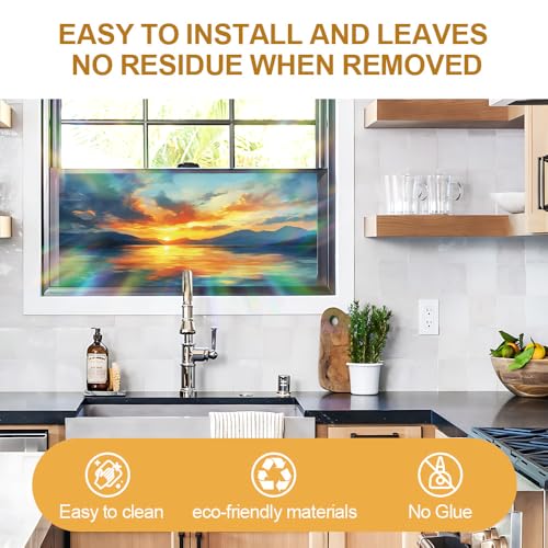 Image of Sunset Lake Mountain Window Film 39.37x17.32in Cling