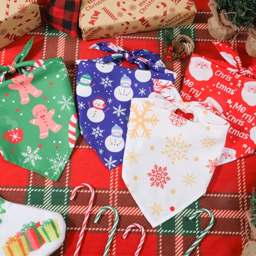 4stk Hundehalstuch Weihnachten, Mehrere Größen Urlaubs-Hundeschal Schneeflocke Schneemann Weihnachtsmann Zuckerstange Muster Sabber-Lätzchen für Kleine Mittelgroße und Große Hunde
