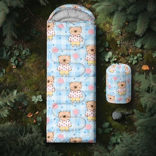 Cute Bear Bolsa de Dormir para Niñas, Bolsa de Camping Impermeable Portátil 3 Temporadas, Ligera y Compacta, Amarillo miniatura 7