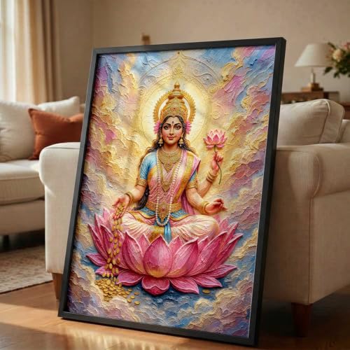 Image of CRAFTLYN Hindu God Wall Art WALL ART Prints Framed Spiritual Religious Paintings for Living Room, Pooja Room, Bedroom, Office, Meditation Room, Home Decor (Saraswati ma, 19 X25, Black)