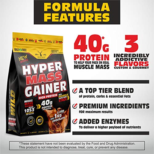 Image of WILD BUCK Hyper Mass Gainer,High Protein Muscle Mass Gainer With Creatine + Taurine,1053 Calories&40G Protein,Gain Strength&Size,Weight Gainer For Men&Women [Malt Chocolate,1 Kg / 2.2 Lb] Free Shaker
