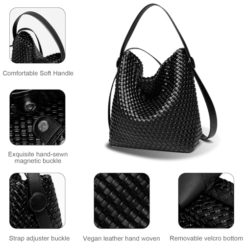 Image of Large Woven Tote Bag Vegan Leather Shoulder Bag for Women Fashion Travel Shopper Bag Top Handle Handbag and Purse