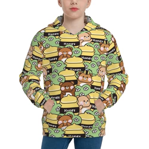 Cute Teddy Bear in Various Poses Kid Hoodies Boys Sweatshirts Girls Pullover with Pocket