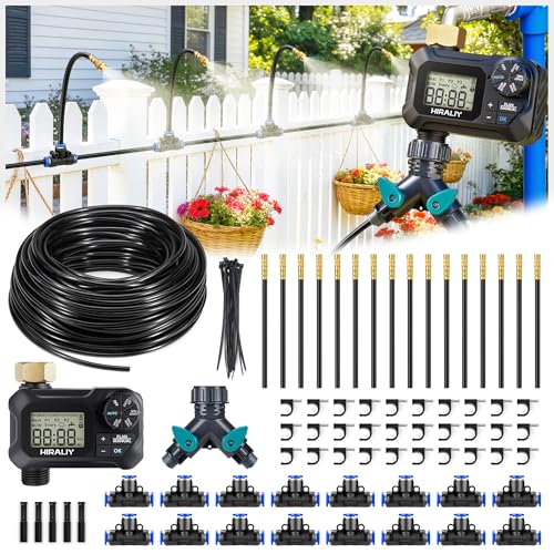 HIRALIY 360° Adjustable Drip Irrigation System 100FT with Timer, ...