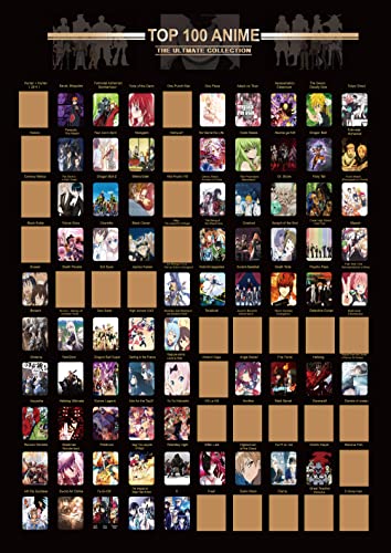 100 Anime Scratch Off Poster – Prime Animation of All Time Bucket Record, Anime Decor Stuff Items Concepts for Teenagers, Buddies