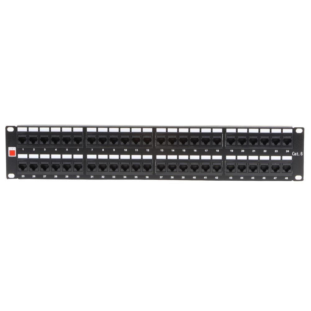 19" CAT6 2U 48 Port RJ-45 Patch Panel, Unshielded, Black