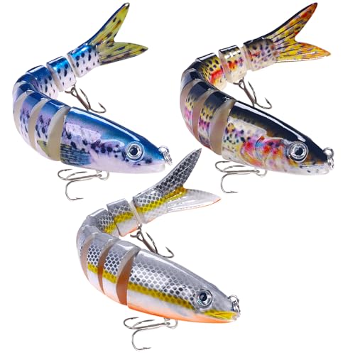 3 Stück Angelköder Crankbait, Kunstköder Wobbler Mehrgelenkige Gummifische Köder 18.6g/0.66oz Barsch Hecht Köder Set Hecht Fisch Swimbait lebensechter für Zander Forellen Barsch Raubfisch(B)