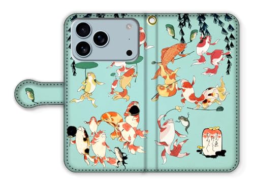 手帳型 iPhone17 Pro互換 スマホケース【世界の名画】 歌川国芳 金魚づくし 浮世絵 絵画 芸術 アート おしゃれ 金魚 (アレンジ)