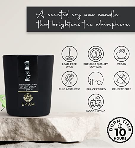 Image of EKAM Royal Oudh Votive Soy Wax Scented Candle, 40 Grams, 10 Hours Burn Time| Long Lasting Premium Candles | Ideal for Home Decor | Gifting & Aromatherapy (Pack of 12)
