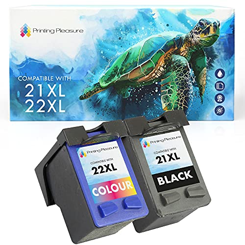 Printing Pleasure 2 XL Compatibles HP 21XL & HP 22XL Cartuchos de Tinta para Deskjet 3940 F2120 F2180 F2280 F350 F370 F380 F4180 D1460 D2360 D2460 Officejet 4315 PSC 1410   Negro/Color Alta Capacidad