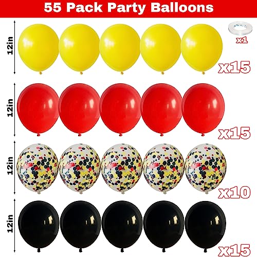 Image of 12Inch Red Yellow Black Balloons, Color Helium Party Balloon Yellow Red Black Latex Balloons with Cartoon Coffetti Balloon for Race Car Birthday Baby Shower Carnival Party Decorations