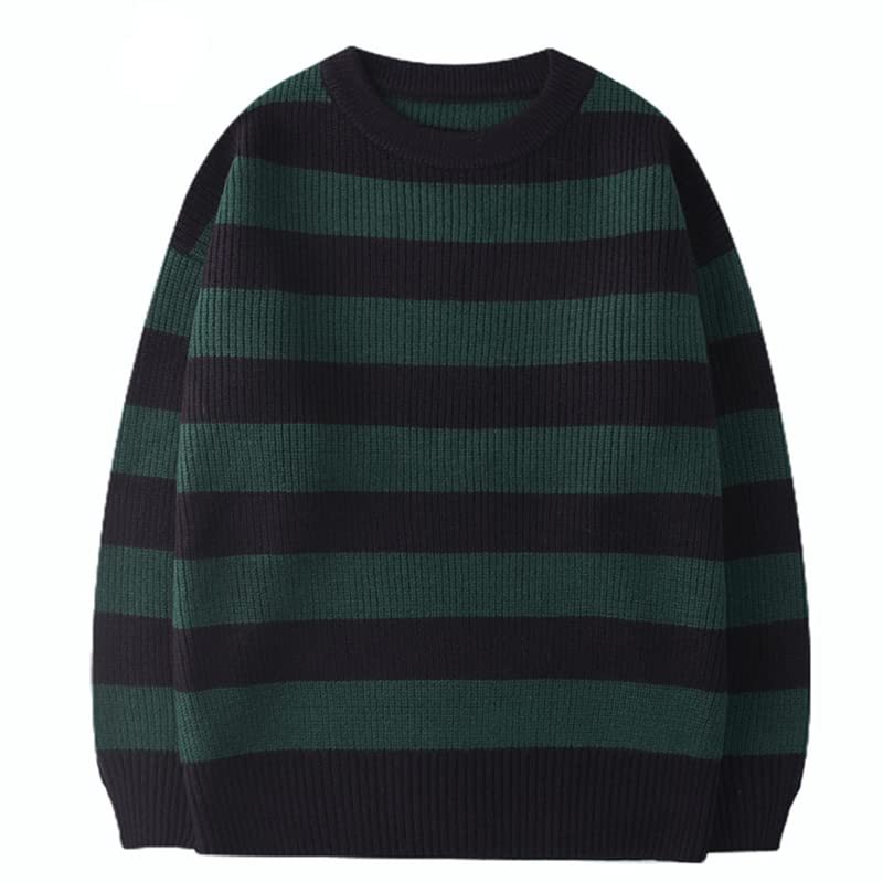 SHUYUZ Vintage Knitted Sweater Men Women Casual Cotton Pullover Tate Langdon Sweater Same Style Green Striped Tops Autumn Green S2
