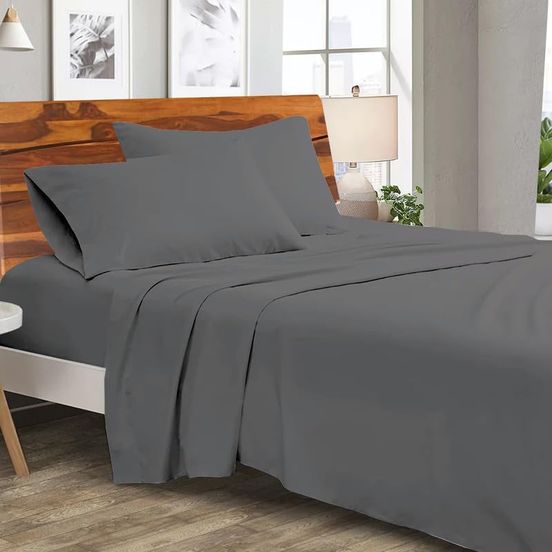 Image of Microfiber Bed Sheets-Hotel Luxury Bedding 1800, Ultra-Soft Microfiber Wrinkle Free Luxury - Dark Grey Solid King Size