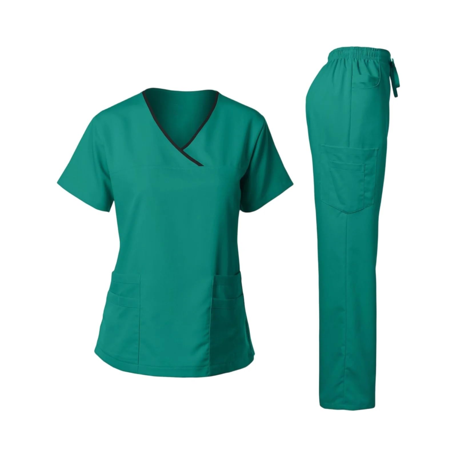 AHUFGN Nurse Scrubs Women Women's Nurse Scrub Set V-Neck Short Sleeve Long Pants Medical Cozy Professional Workwear(Turquoise,XXL)