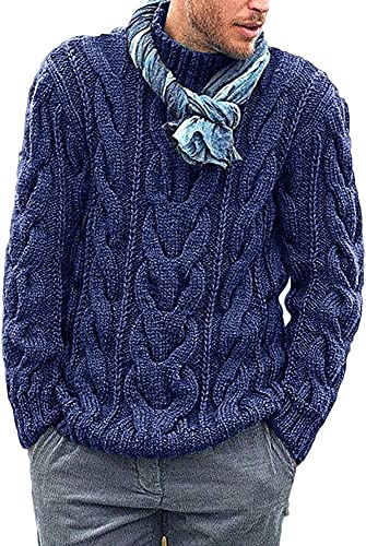 Karlywindow Mens Cable Knit Pullover Sweaters Turtleneck Loose Fit Long Sleeve Chunky Winter Pullovers