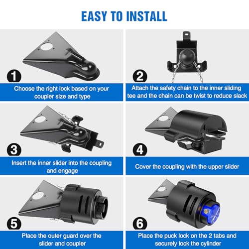 Image of Nilight 2-5 /16 inch Trailer Lock Heavy Duty Anti-Theft Trailer Hitch Locks Fit for 2 5 /16 Inch Ball Coupler Safety Chains Trailer Tongue Lock Set with Key Pry-Resistant Brass Core for Trailer Boat RV