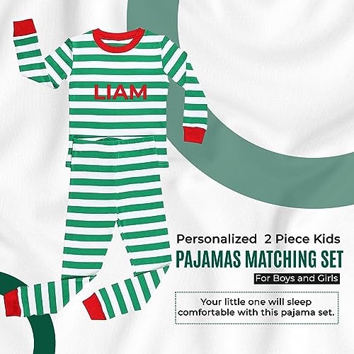 Christmas Striped PJs Personalized with Custom Name Boys Girls 2 Piece Kids Pajamas Matching Set 100% Cotton 6M-12Y2