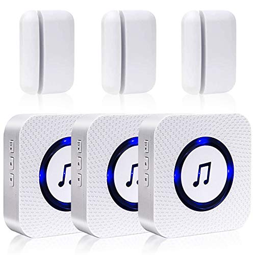 Door Chime-Wireless Door Open Chime with 1000ft Range LED Indicators- Door Entry Chime with 55 Chimes 5 Adjustable Volume Mute Mode for Business/Home/Store 3 Receiver 3 Magnetic Door Window Sensor