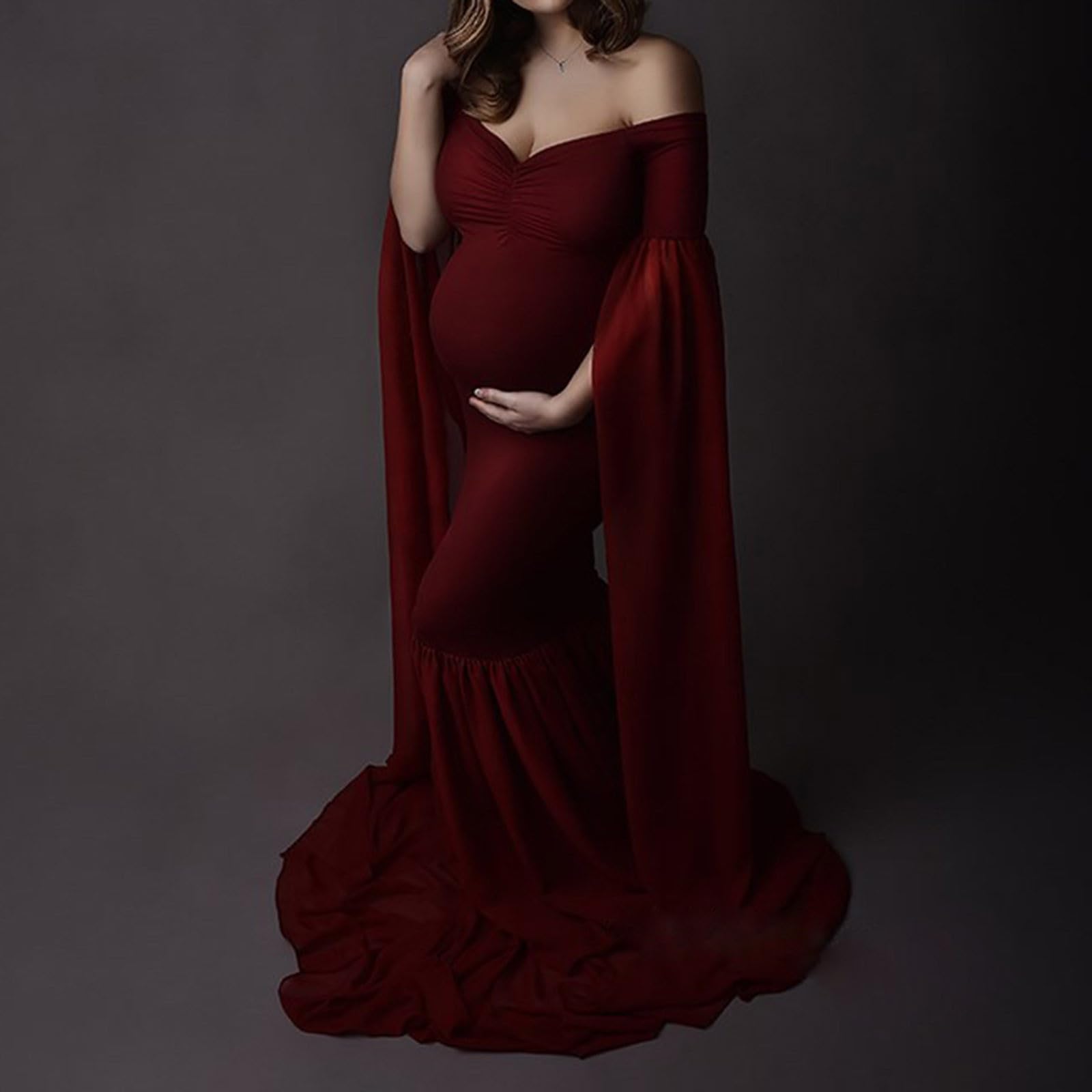 Schwangerschaftskleid, Sommer, Damen, Umstandskleid, kurzärmelig, Babykleid, Fotografiekleid, lang