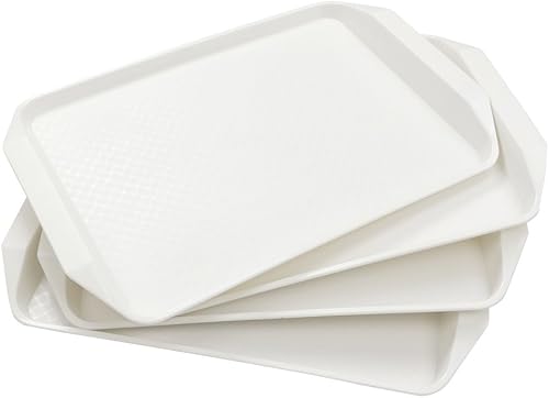 Bandejas de plástico blanco para servir comida rápida, 16.9 x 12 pulgadas, juego de 4