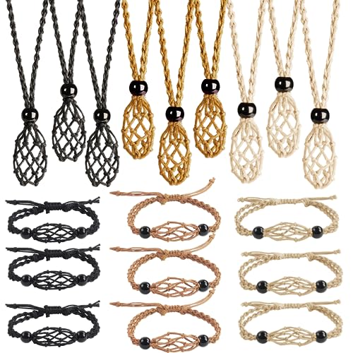 18 PCS Crystal Cage Necklace Holder Necklace Cord Empty Stone Holder Replacement Hand-Woven Necklace Cord with Adjustable Length