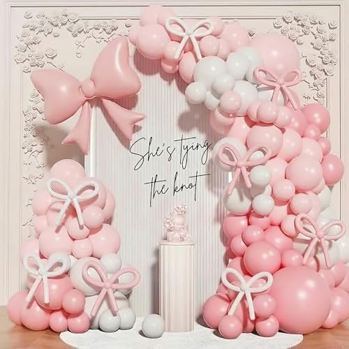 Shes Tying The Knot Bridal Shower - Pink Bow Bachelorette Party Decorations Shes Tying The Knot Bridal Shower Decorations Bride to Be Decorations Pink Bow Balloon Arch Kit for Bachelorette Party