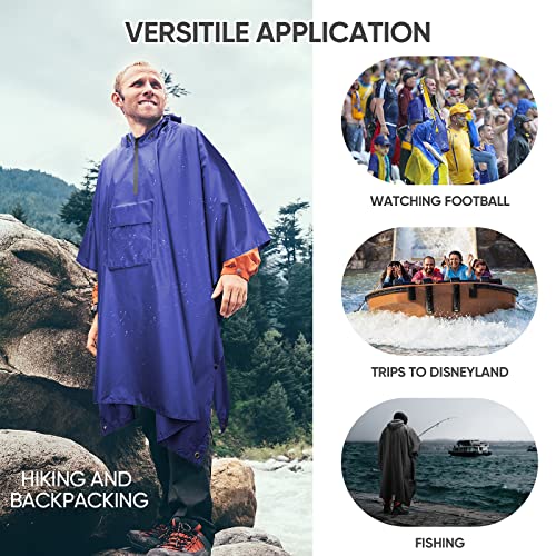 PTEROMY Hooded Rain Poncho for Adult with Pocket, Waterproof Lightweight Unisex Raincoat for Hiking Camping Emergency - Image 6