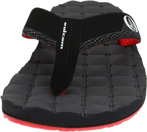 Image of Volcom Men's Recliner Sandals - Water-Friendly Flip Flops with Recliner Comfort Foam Footbed, Black Combo, 10