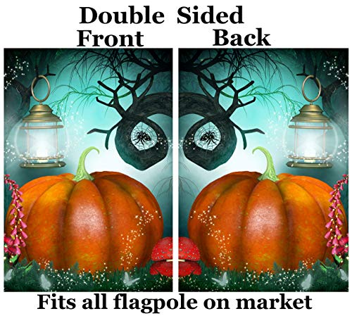 Pickako Halloween Autumn Fairy Forest Pumpkin Trees Mushroom Lantern Butterfly Spider House Flag 28 X 40 Inch, Double Sided Large Garden Yard Welcome Flags Banners For Home Lawn Patio Outdoor Decor #TOP4