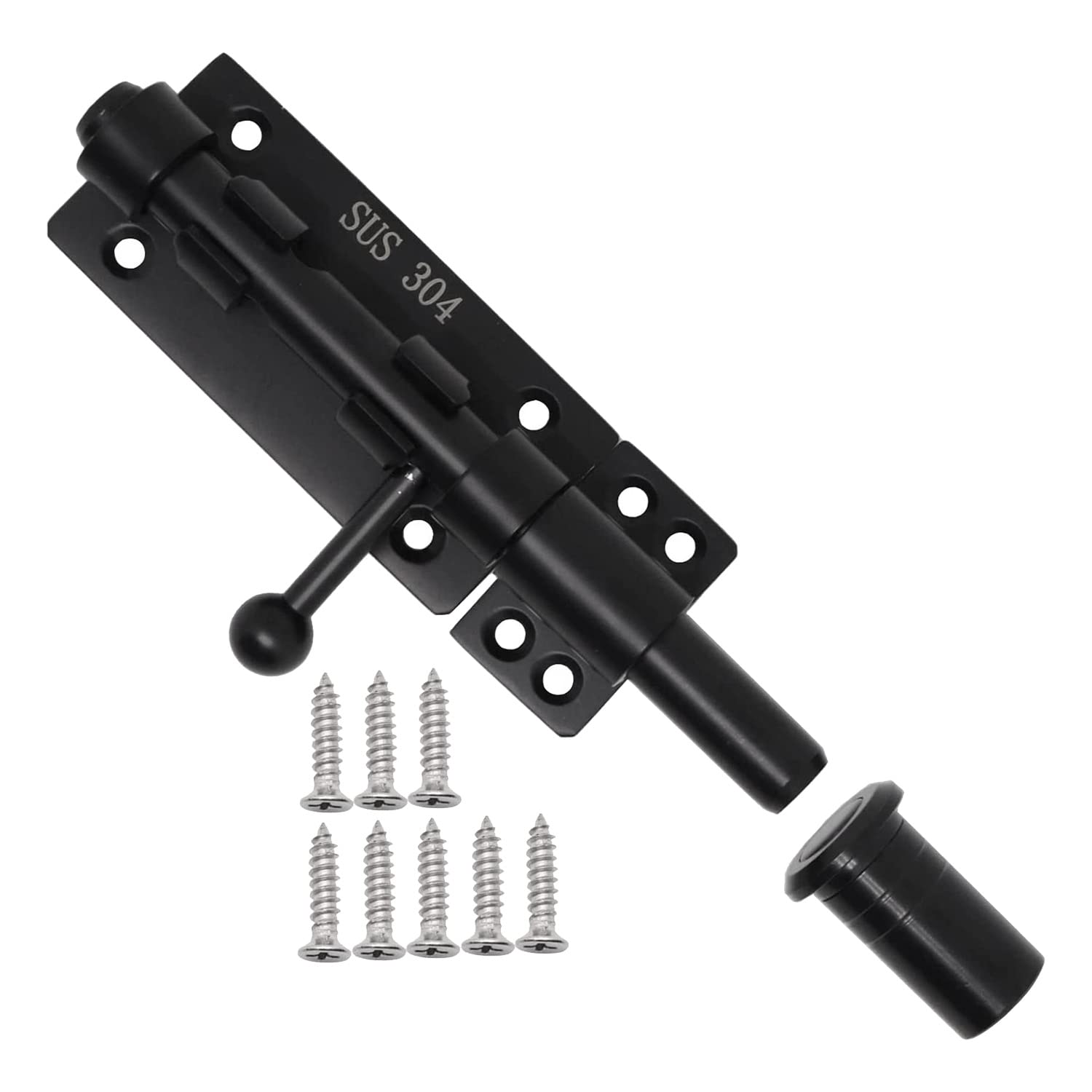 Littimoon Heavy Duty Slide Bolt Gate with A Padlock, Horizontal Bolt Floor Hardware and Lockable (Black,6 Inch)