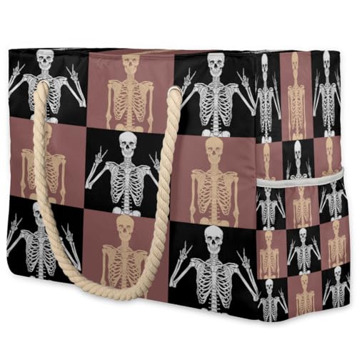 Color Skull Large Beach Bag Waterproof Beach Bag for Women Oversized Sandproof Beach Tote Bag with Zipper for Gym Travel Daily Pool Bag Big Tote