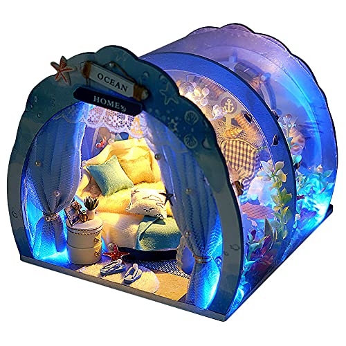 SEPTEMBER-EUROPE DIY Puppenhaus Mini Ocean Tunnel Haus Kit Miniatur mit Möbel Holz Puppenhaus Kit Kreative Zimmer mit…