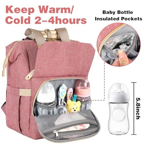 Nappy Changing Bag, Diaper Bag Backpack, Baby Diaper Bag for Mom, Travel Baby Bags Backpack for Women, Insulated Pockets Portable Toddler Diaper Bag with USB Charging Port, RFID Anti-Theft Pocket - Image 4