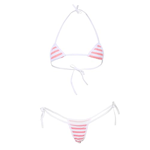 TOMORI Japanese Style Cute&Sexy Stripe Bikini for Cosplay - One Size - Mini Pink